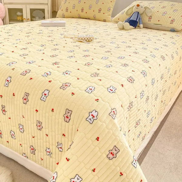 Velvet Bed Cover Non-slip Bedsheet – Cute Printed Quilted Bedspread for Single & Double Beds