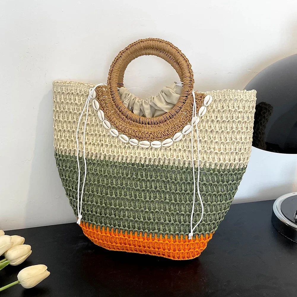 Handmade Crochet Totes – Boho Drawstring Straw Bags for Women