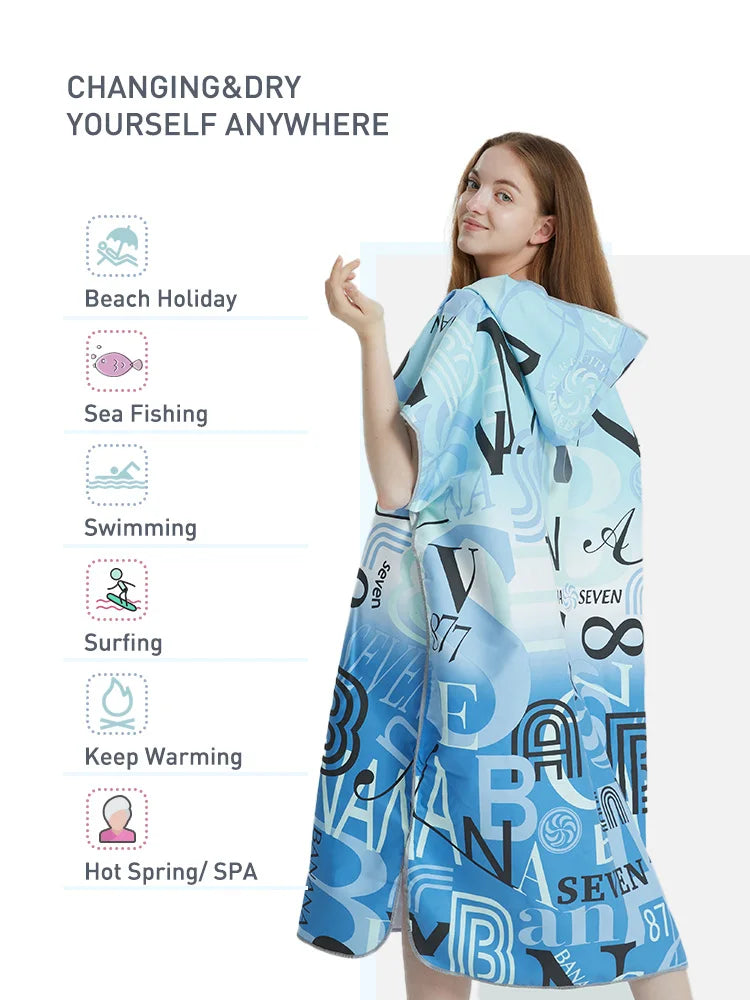 Surf Poncho Towel Poncho Quick-Dry Towel Hoodie Microfiber Beach Robe Changing Poncho Swim Towel Beach Poncho For Adults A12