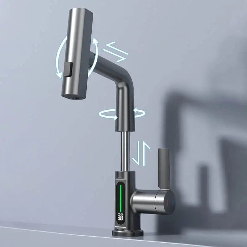 Pulling Lifting Digital Display Faucet Waterfall Basin Faucet Stream Sprayer Hot Cold Water Sink Mixer Water Saving Tap For Bath