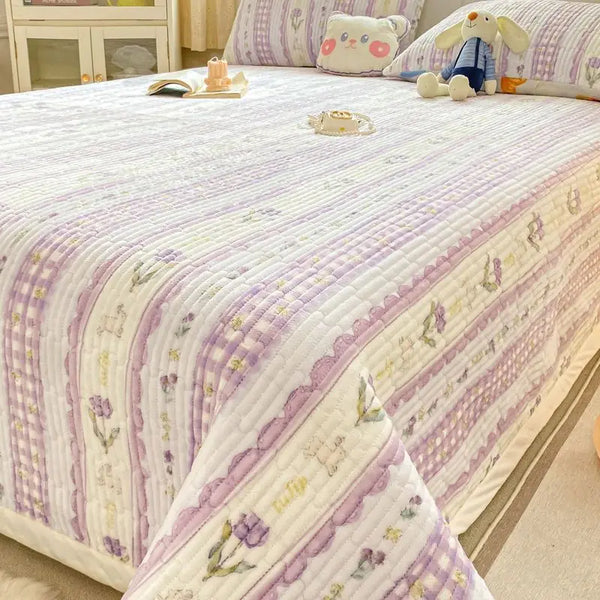 Velvet Bed Cover Non-slip Bedsheet – Cute Printed Quilted Bedspread for Single & Double Beds