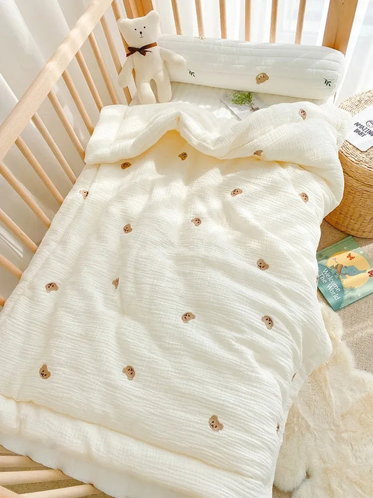 Korean Pure Cotton Baby Blanket - Cartoon Bear, All Seasons, 100x120cm - baby bedding