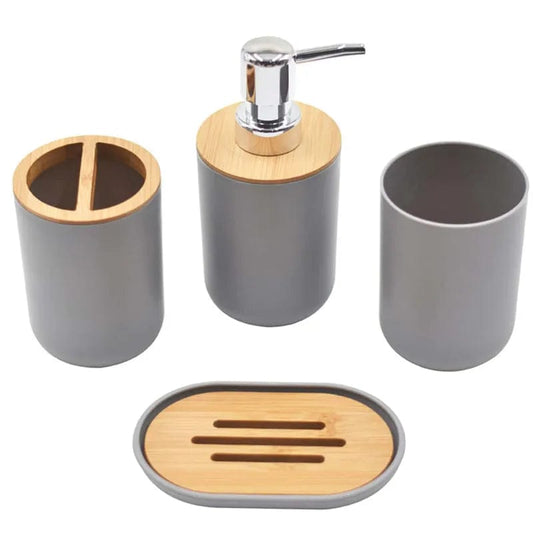 Bathroom Accessories 4 Piece Set of Toiletries: Bamboo Wood Set