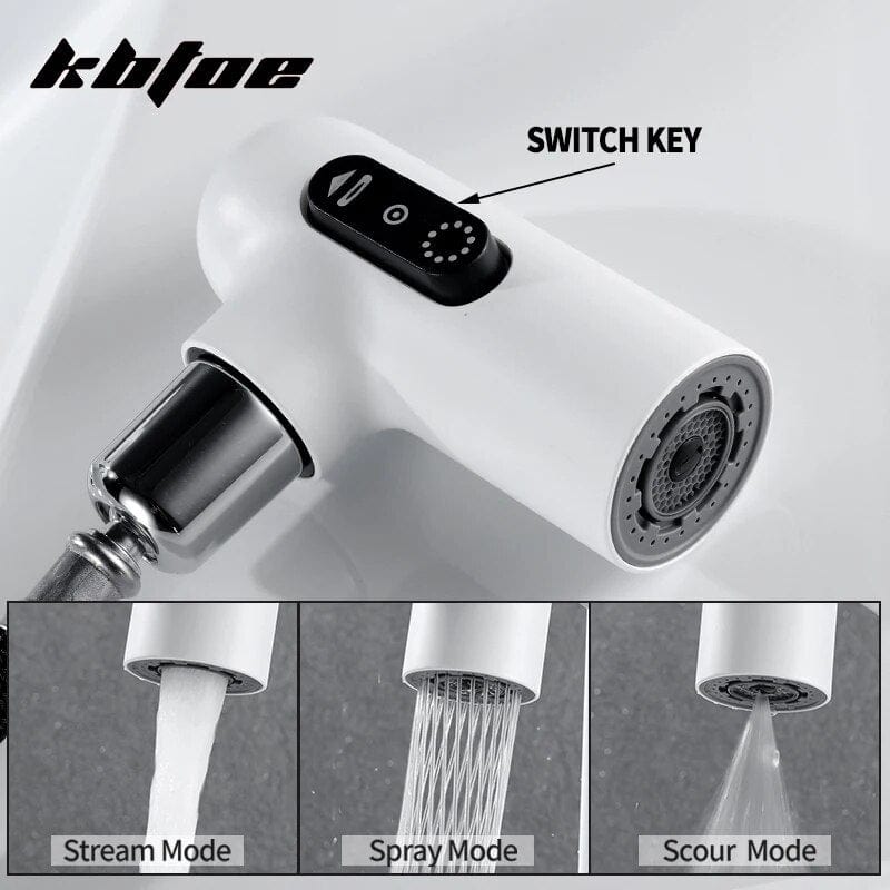 White Basin Faucet: Brass Pull-Out Mixer Tap for Effortless Hot and Cold Water Control