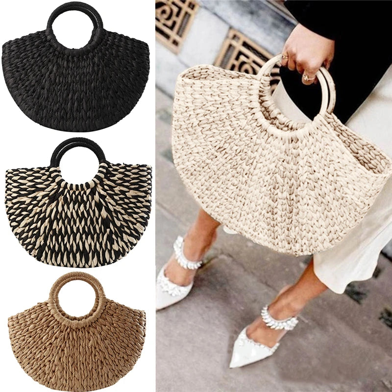 Handmade Rattan Handbag – Simple All-Match Tote for Women