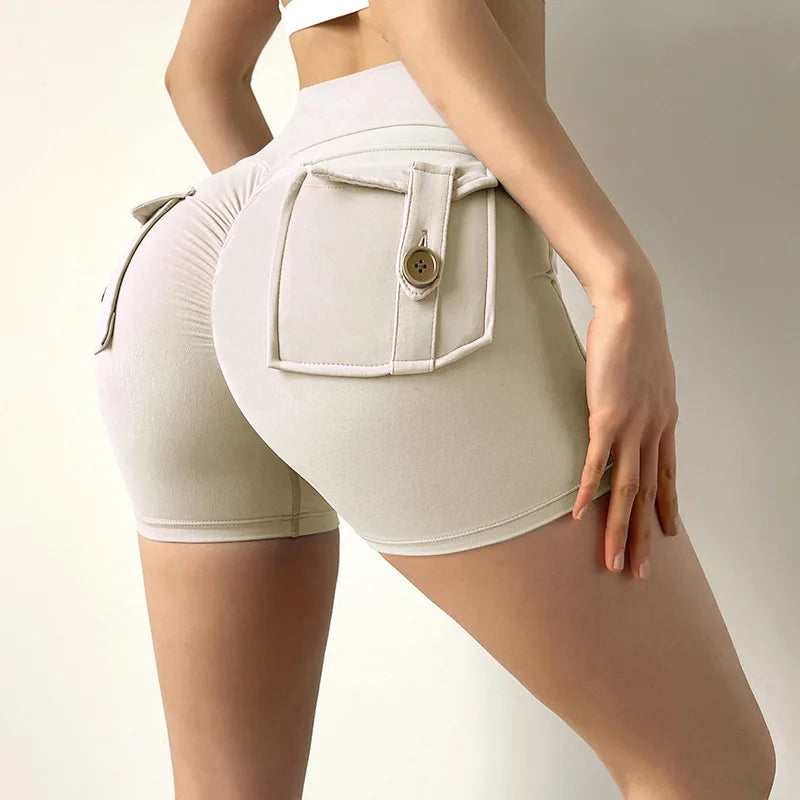 Women Sport Shorts Pockets Gym - Sexy High Waist Push Up Scrunch Biker Shorts