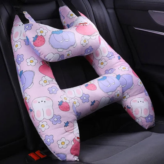 Natural Fiber Delight: Blue Dinosaur and Pink Girl Designs in Our Cute Car Neck Pillow Set