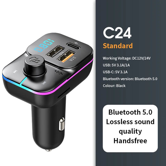 Bluetooth 5.0 FM Transmitter | Handsfree Car Radio | 22.5W Super Quick Charge