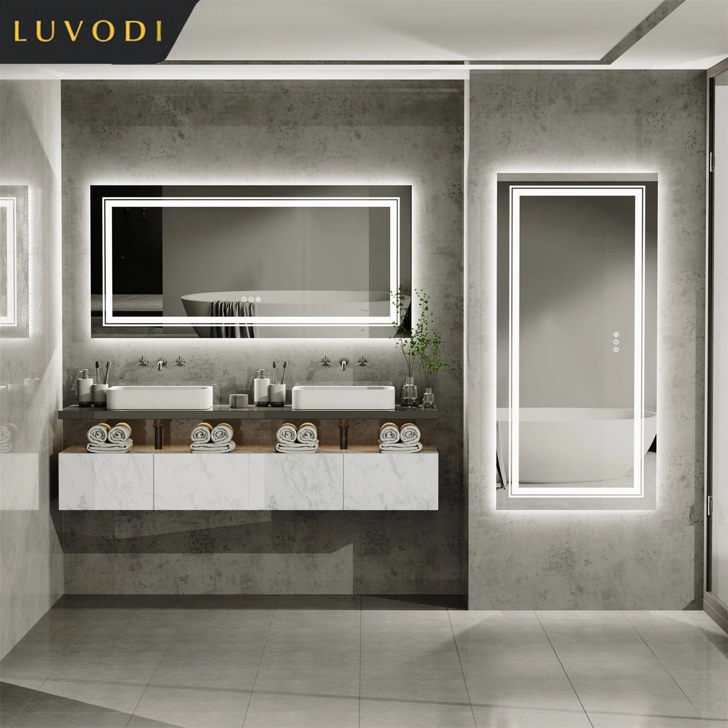 LUVODI Waterproof Double Sink Mirror with Light Large LED Bathroom Mirror Full Length Dressing Mirror