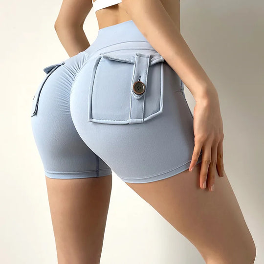 Women Sport Shorts Pockets Gym - Sexy High Waist Push Up Scrunch Biker Shorts