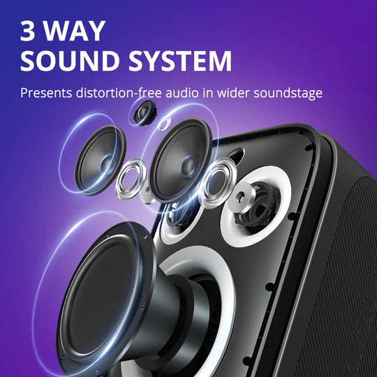 Tronsmart Halo 200 Speaker 120W Karaoke Party Speaker with 3 Way Sound System, Built-in/Wired Mic, Guitar Input, APP Control