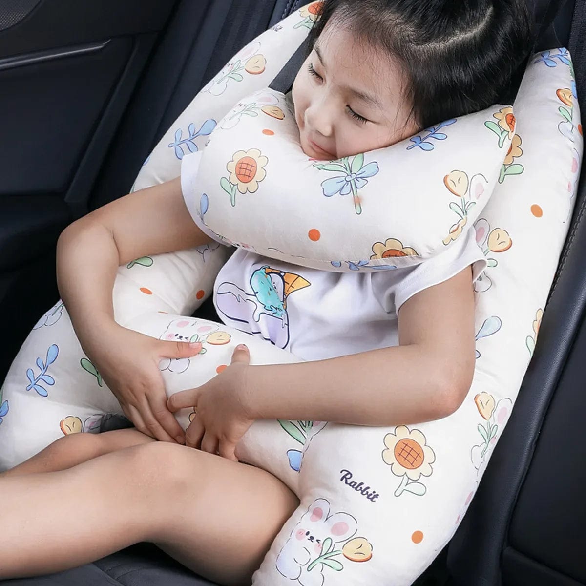 Natural Fiber Delight: Blue Dinosaur and Pink Girl Designs in Our Cute Car Neck Pillow Set