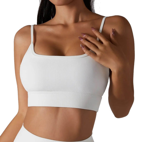 Experience Ultimate Support and Style with our Sports Ribbed Push Up Yoga Bra for Women