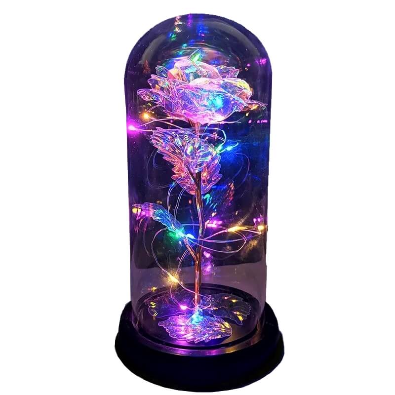 Radiant Romance: Colorful LED Light Strings with Gold-Plated Galaxy Rose - A Valentine's Gift