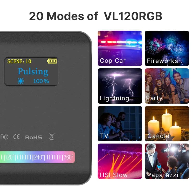 ULANZI VL120 RGB Video Light with 3100mAh Rechargeable Battery - Portable Pocket-Sized LED On-Camera Ligh