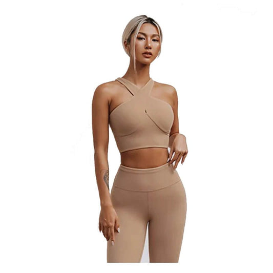 Halter Neck Yoga Workout Sports Bra & Crop Top Set – Perfect for Your Fitness Routine