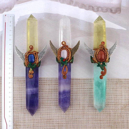 Mystical Elegance: Crystal Craft Fluorite Carvings - Folk-Inspired Swords for Decor