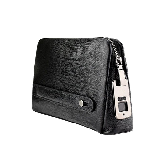 Smart Lock Usb Charge with Zip Unlock by Fingerprint Handbag Male Business Bags Made by GENUINE Leather Fashion Men Black