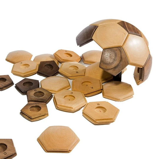 Mind Games: 3D Cube Adult Jigsaw IQ Brain Teaser - Solid Wood Football Puzzle