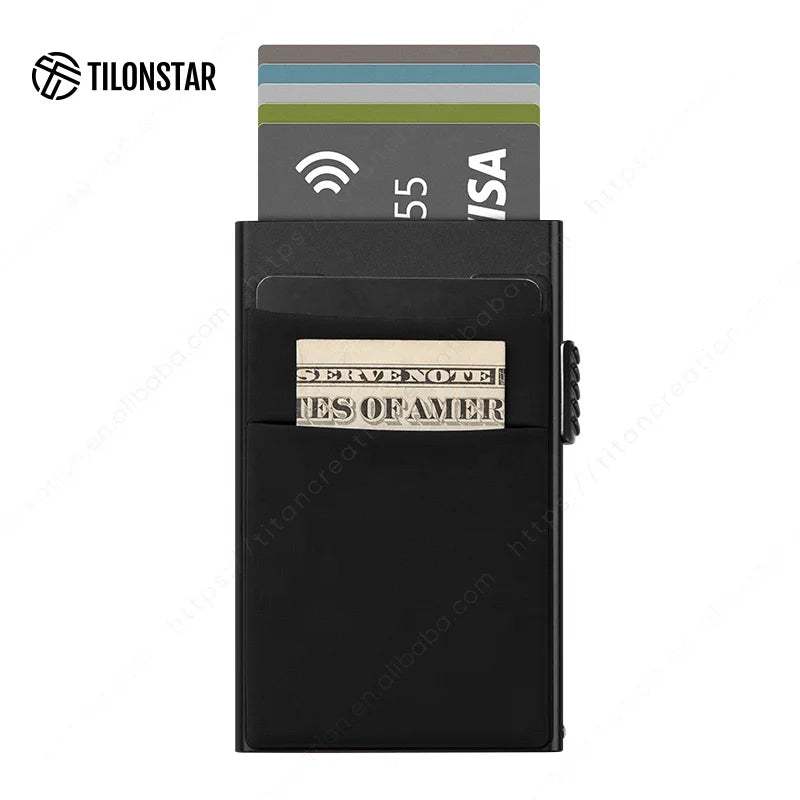 Aluminum Wallet With Elasticity Back Pouch ID Credit Card Holder RFID