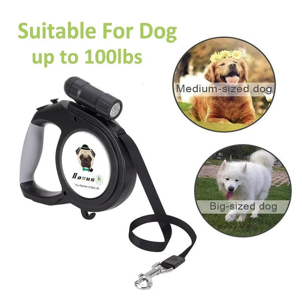 Retractable Dog Leash for Dogs up to 100lbs with Detachable Light