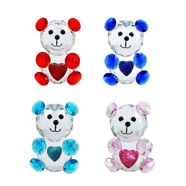 DILU Creative Cartoon Heart Bear Handmade Crystal Glass Ornament Pink Green Red Light Blue Animal Teddy Bear Model Deco Crafts