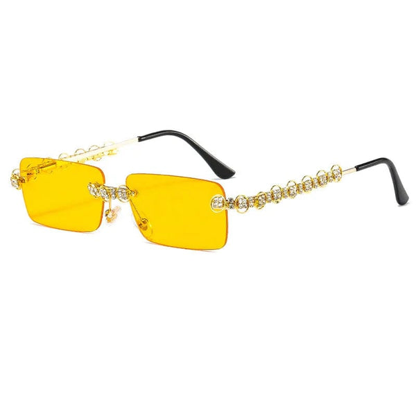Fashionable Vintage Rimless Sunglasses with Bling Rhinestone Diamond Accents for Trendy Men and Women