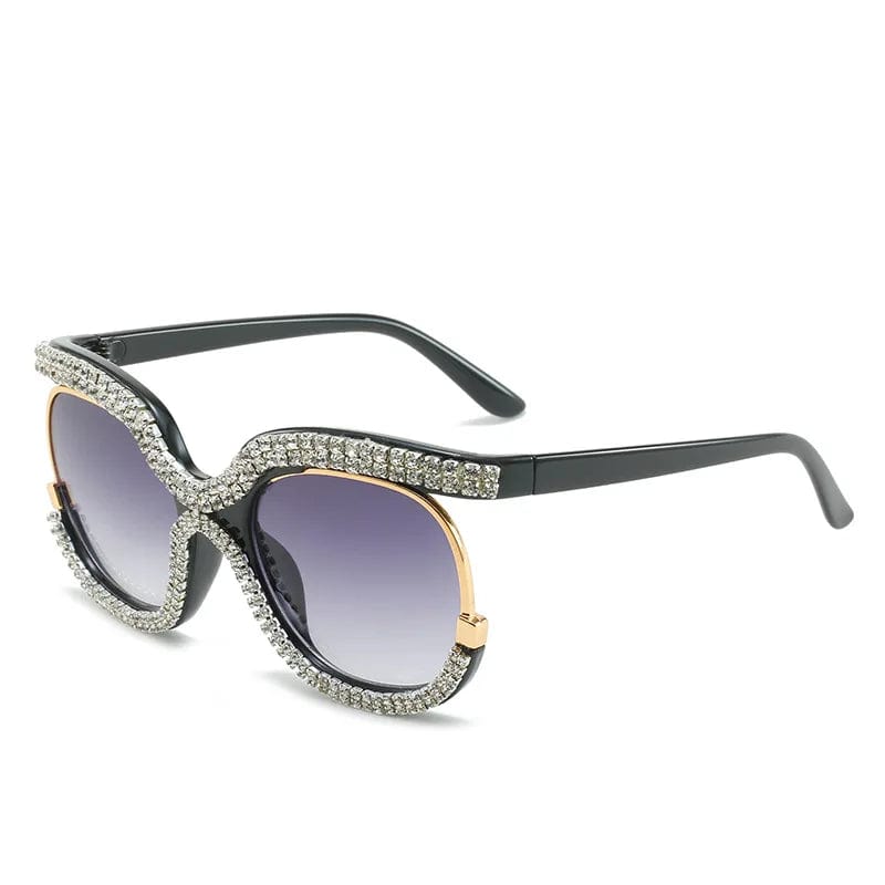 Luxury Bling Diamond Ladies Sunglasses - Fashion Round Half-frame Designer Glasses for Women
