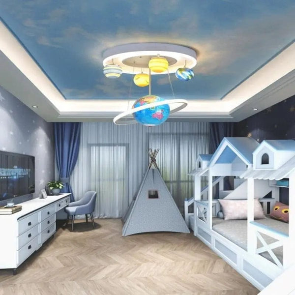 Modern Design Special 3d Printed Saturn Light Led Earth ceiling lamp creative chandelier for bedroom kids room