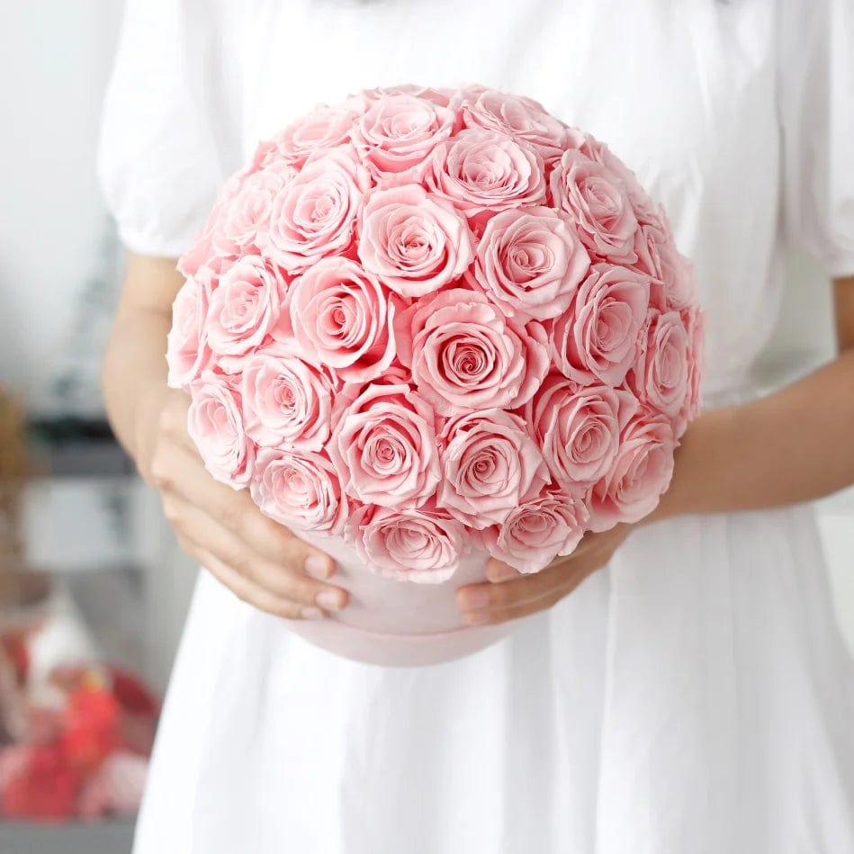 Eternal Love Encased: Mushroom Head Hug Bucket with High-Quality Red Rose Gift