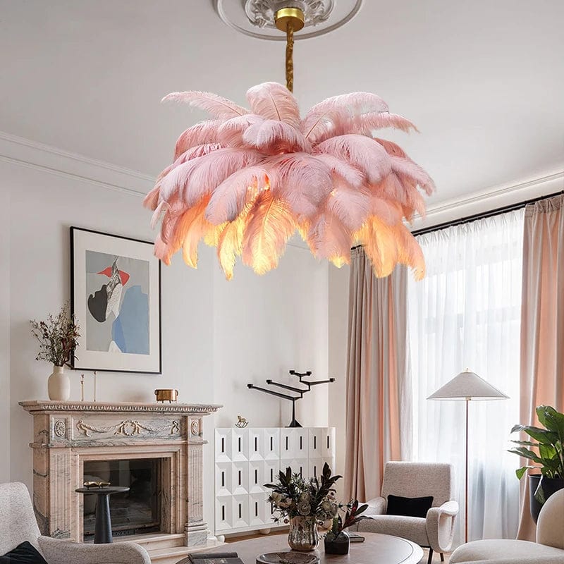 Feathered Elegance: Transform Your Space with a Nordic Luxury LED Chandelier - Modern White Ostrich Feather Pendant Lamp for Stylish Home Decor.