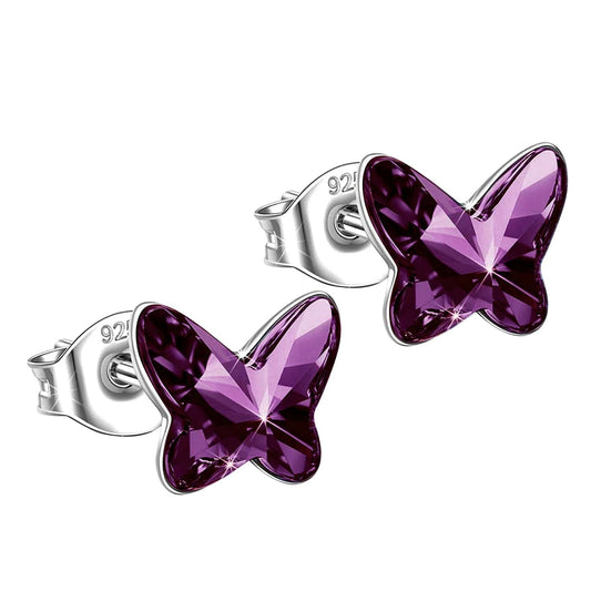 Crystal Butterfly Stud Earrings: 925 Sterling Silver for Girls