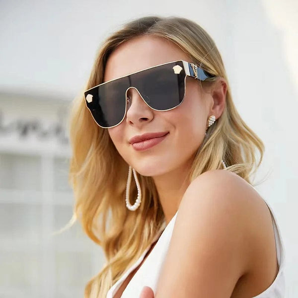 Metal Frame One-Piece Sun Glasses - New Luxury Gafas Mujer, Fashionable Sunglasses for Women