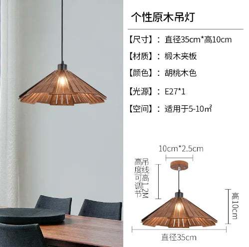 Japanese Style Nordic Wooden Pendant Light Fixture Simple LED Ceiling Hanging Lamp for Restaurant Cafe Bar Dining Table Bedroom