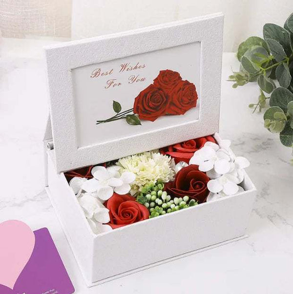 Elegance Unveiled: Soap Flower Gift Box with Carry Bag - Perfect for Valentine's Day Gifts.