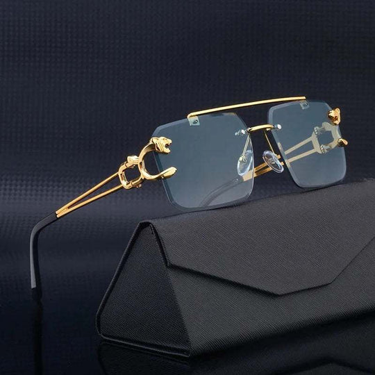 Double Bridge Stylish Rimless Sunglasses: Fashion Metal Vintage Leopard Head Women's Sun Glasses