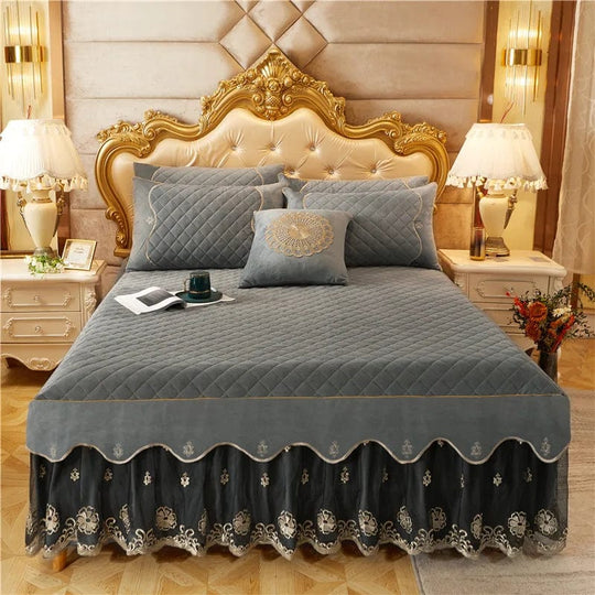 Elegance Redefined: New French Style Embroidery Gray Flannel Duvet Cover Set