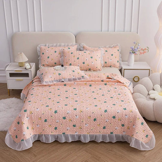 Soft Splendor: Skin-Friendly Printed Walf Checks Bedspread for a Cozy, High-Quality Bedroom