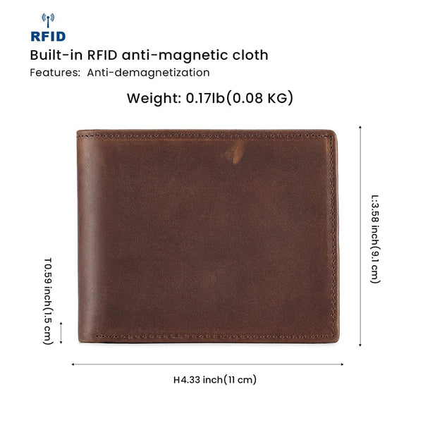 Vintage Durability: RFID-Protected Men's Cowhide Leather Wallet for Everyday Carry