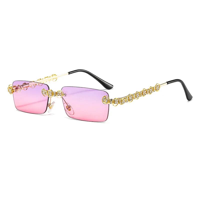 Fashionable Vintage Rimless Sunglasses with Bling Rhinestone Diamond Accents for Trendy Men and Women