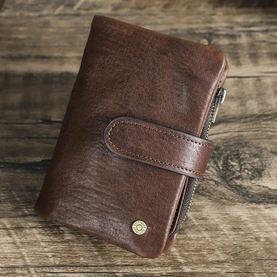 Distinctive Elegance: Water Washed Genuine Leather RFID Blocking Wallet for Men