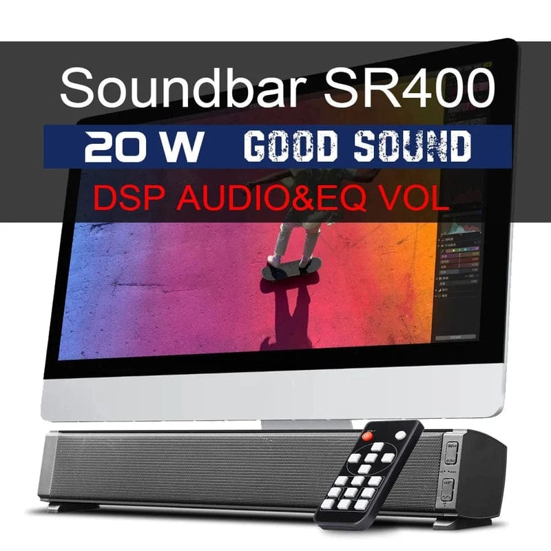 Mini Soundbar Speaker: Super Bass, 3D Surround, Remote Control - PC/Cellphone/Laptop/TV/TF