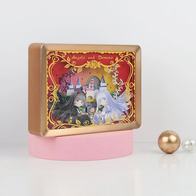 Duality Illuminated: Devil and Angel 3D Paper Craft Light Box - Unique Gifts & Crafts