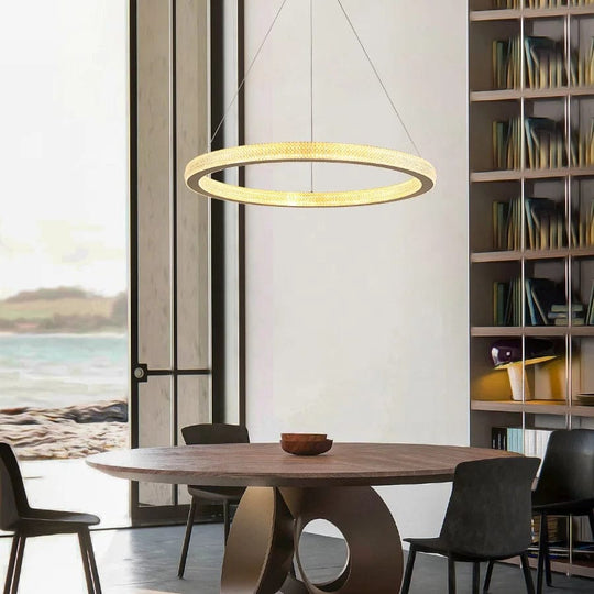 Nordic Elegance: Round Ring Pendant Light - Gold Chandelier for Bedroom, Living, and Dining Spaces