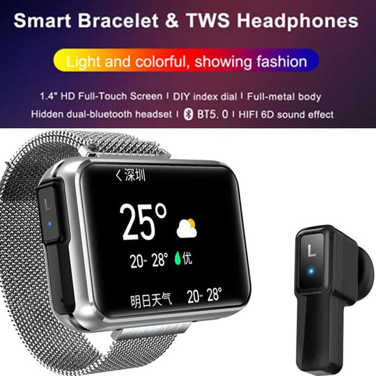 Fashion Meets Functionality: Bracelet TWS Headsets Smart Watch with 6D HIFI Music