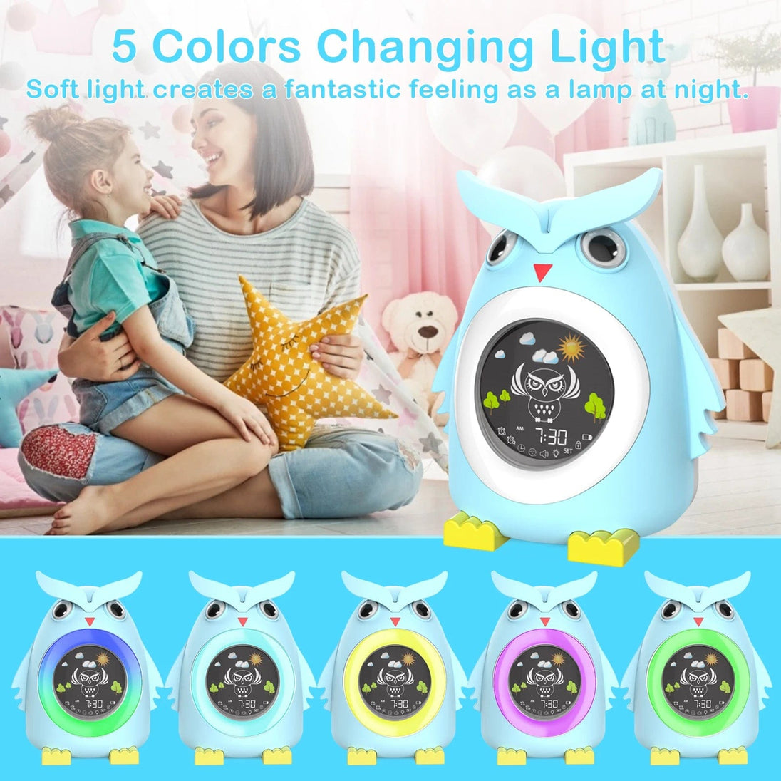 LED Small Smart Kids Sleep Trainer Night Light Wake up Alarm Clock Alarm