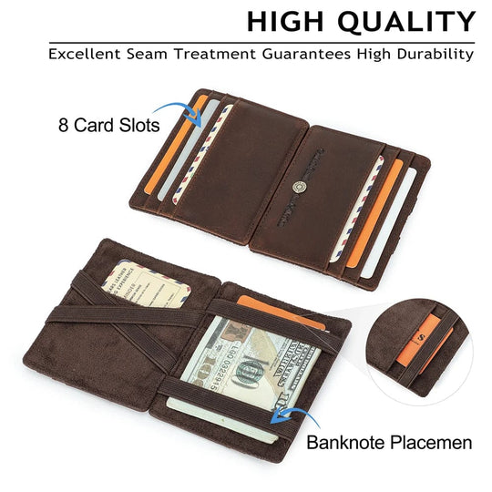 Magic Wallet Gift Men's RFID Protection Money Clip Small Genuine Leather Slim Wallet