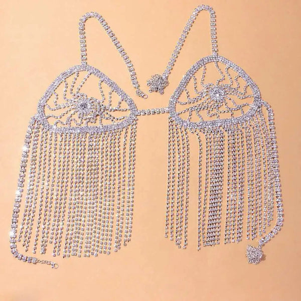 Sexy Shiny Rhinestone Bra Thong Set - Body Chains Lingerie Jewelry for Women