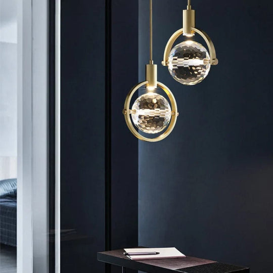 Small Globe Hanging Ceiling Light - LED Pendant Fixture with Cracked Glass Shade