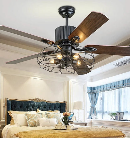 Black Finish Dimmable LED Ceiling Fan Lamp with Intelligent Remote Control - 5 Blades for Enhanced Airflow